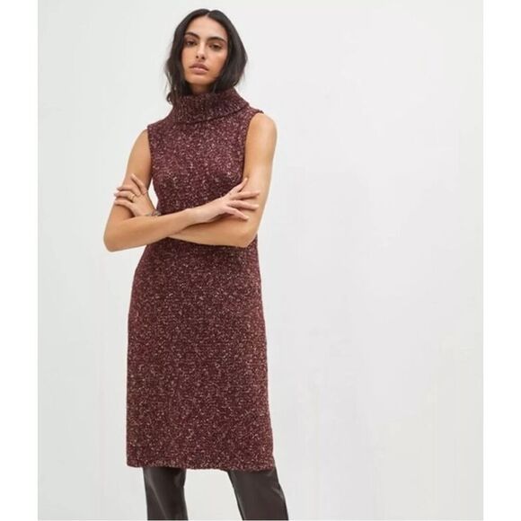 Anthropologie Sleeveless Flowy Turtleneck Tunic Sweater Bordeaux‎ Size S - Picture 1 of 12